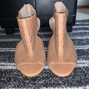 Tan eyelit cutout heels